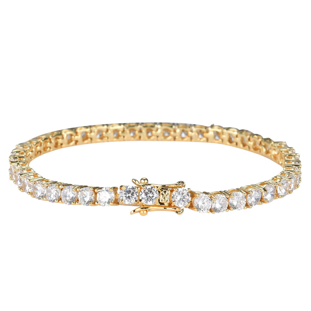 Gold Tennis Chain Copper Zircon bracelet featuring a single row of sparkling zircon stones and a secure clasp.