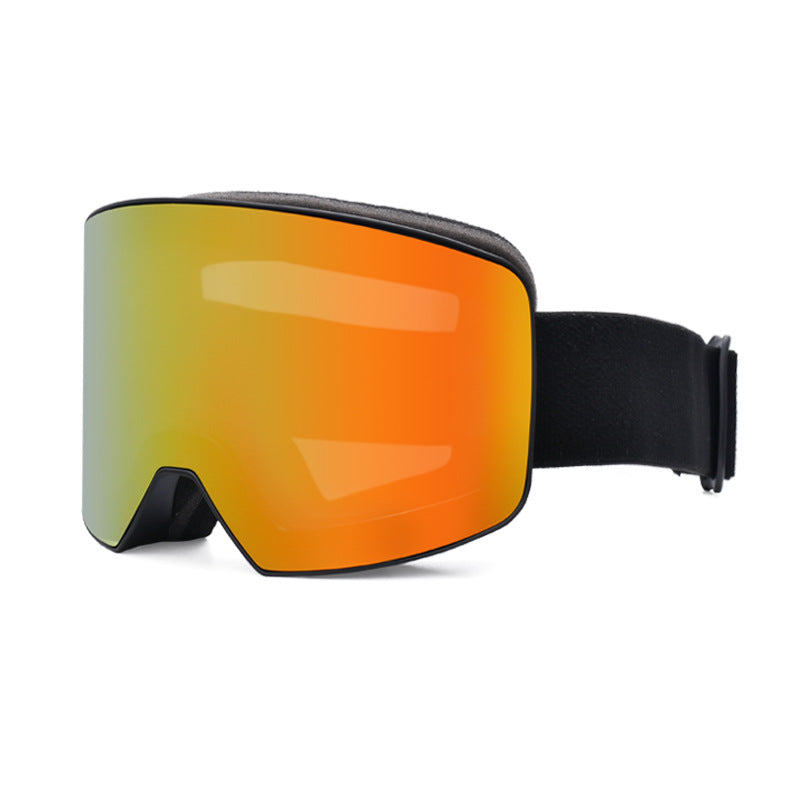 Ski goggles with an orange-tinted lens, black frame, and adjustable strap, designed for outdoor sports and climbing.