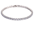Sparkling silver zircon tennis bracelet featuring a flexible design and secure clasp, showcasing elegant, round stones.