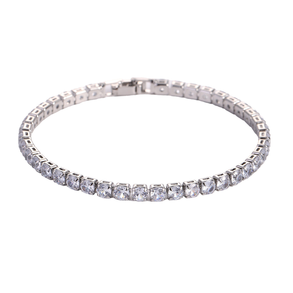 Micro zircon tennis bracelet set in silver, featuring sparkling zircon stones in a sleek, rectangular design.
