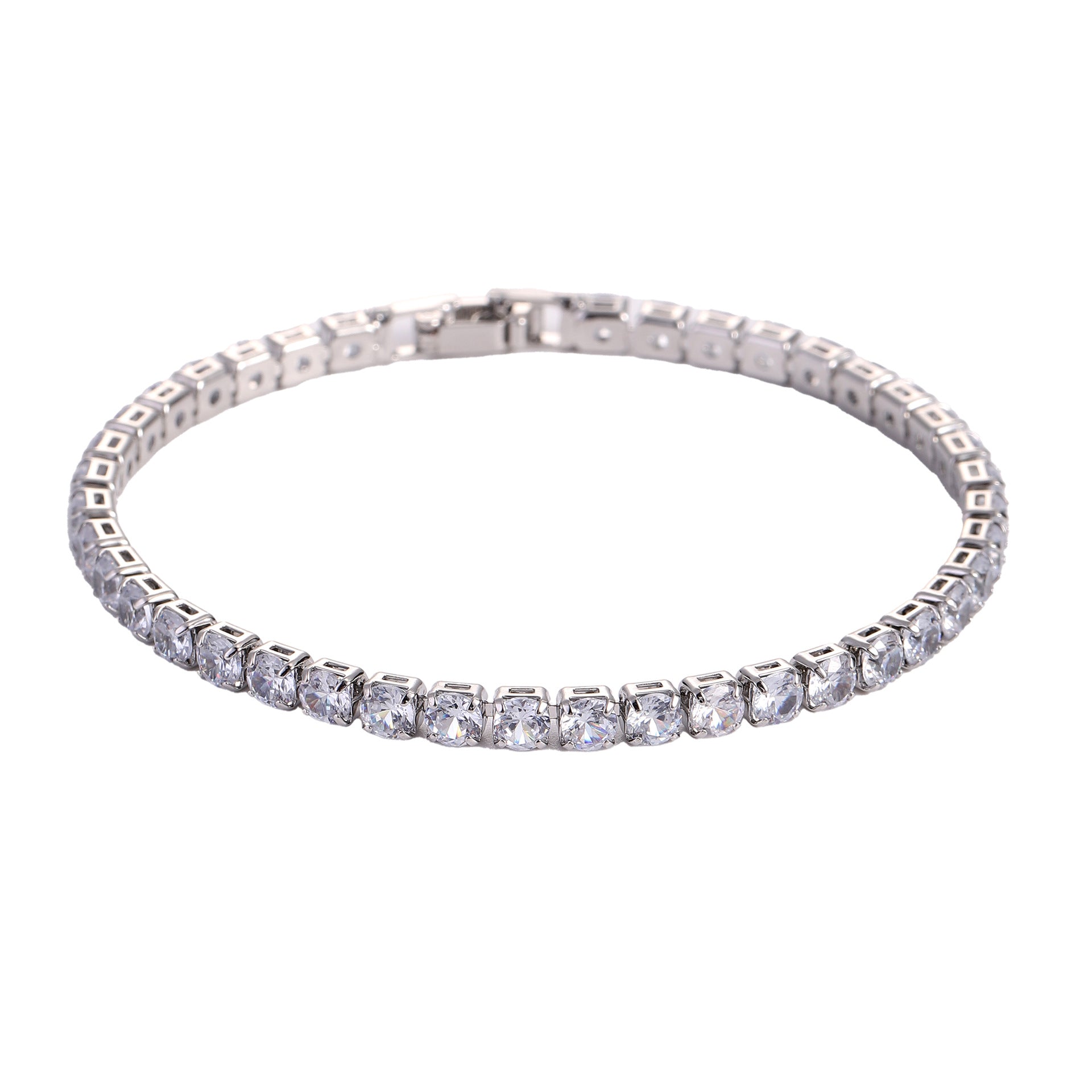 Micro zircon tennis bracelet set in silver, featuring sparkling zircon stones in a sleek, rectangular design.