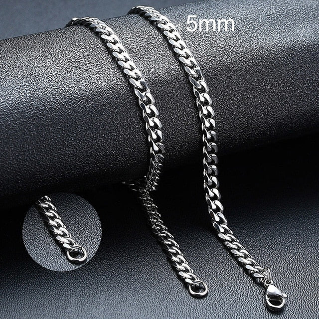 Twisted Rope Figaro Necklaces in stainless steel, featuring a Cuban chain design with intricate twisted rope details.