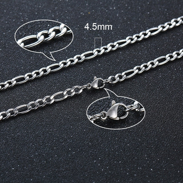 Twisted Rope Figaro Necklace featuring a stainless steel Cuban chain design with intricate twisted details, 4.5mm width.