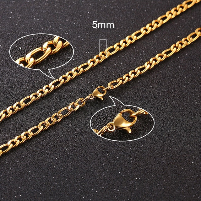 Twisted Rope Figaro Necklace in gold with a Cuban chain design, showcasing intricate twisted and rolo box details.