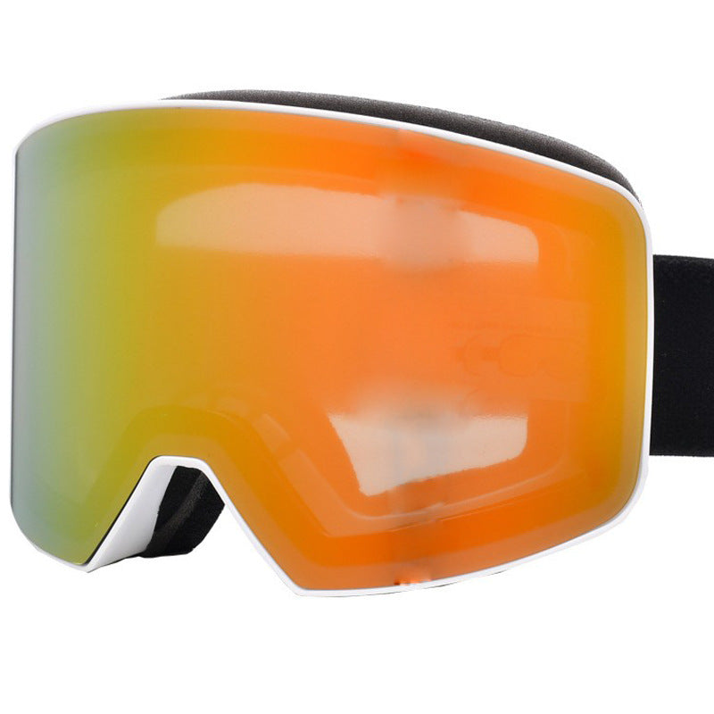 Ski goggles with an orange gradient lens, lightweight design, and a black adjustable strap for outdoor sports and climbing.