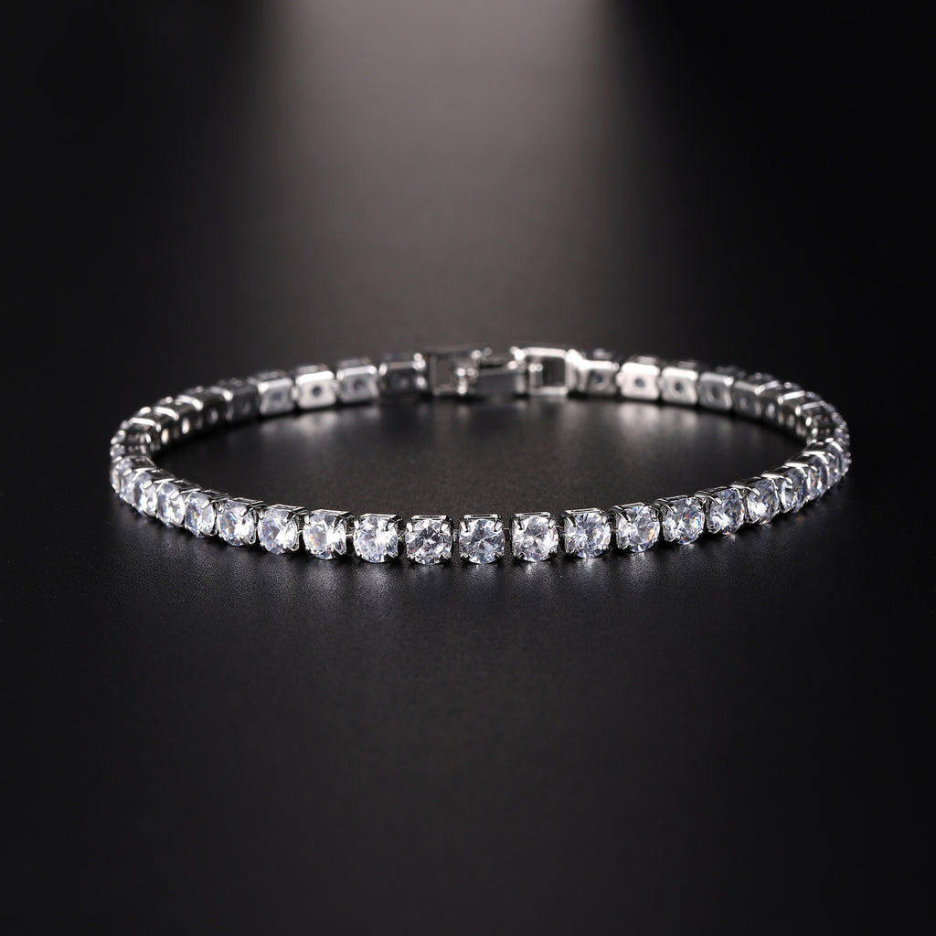 Micro zircon tennis bracelet with a shiny silver finish, featuring sparkling zircon stones set in a classic design.