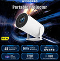 Compact white projector with a round lens, designed for portability, featuring Wi-Fi and 720p resolution capabilities.