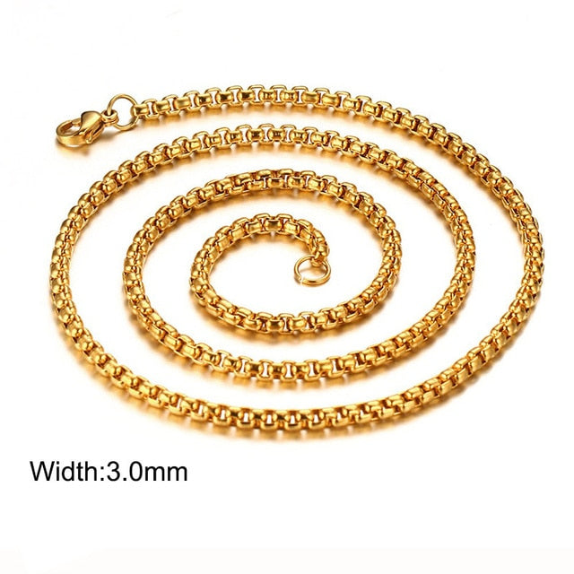 Twisted Rope Figaro Necklace in gold, featuring a Cuban chain design, crafted from premium stainless steel.