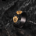 Retro adjustable ring featuring a textured black alloy band with gold geometric accents, showcasing vintage charm and style.